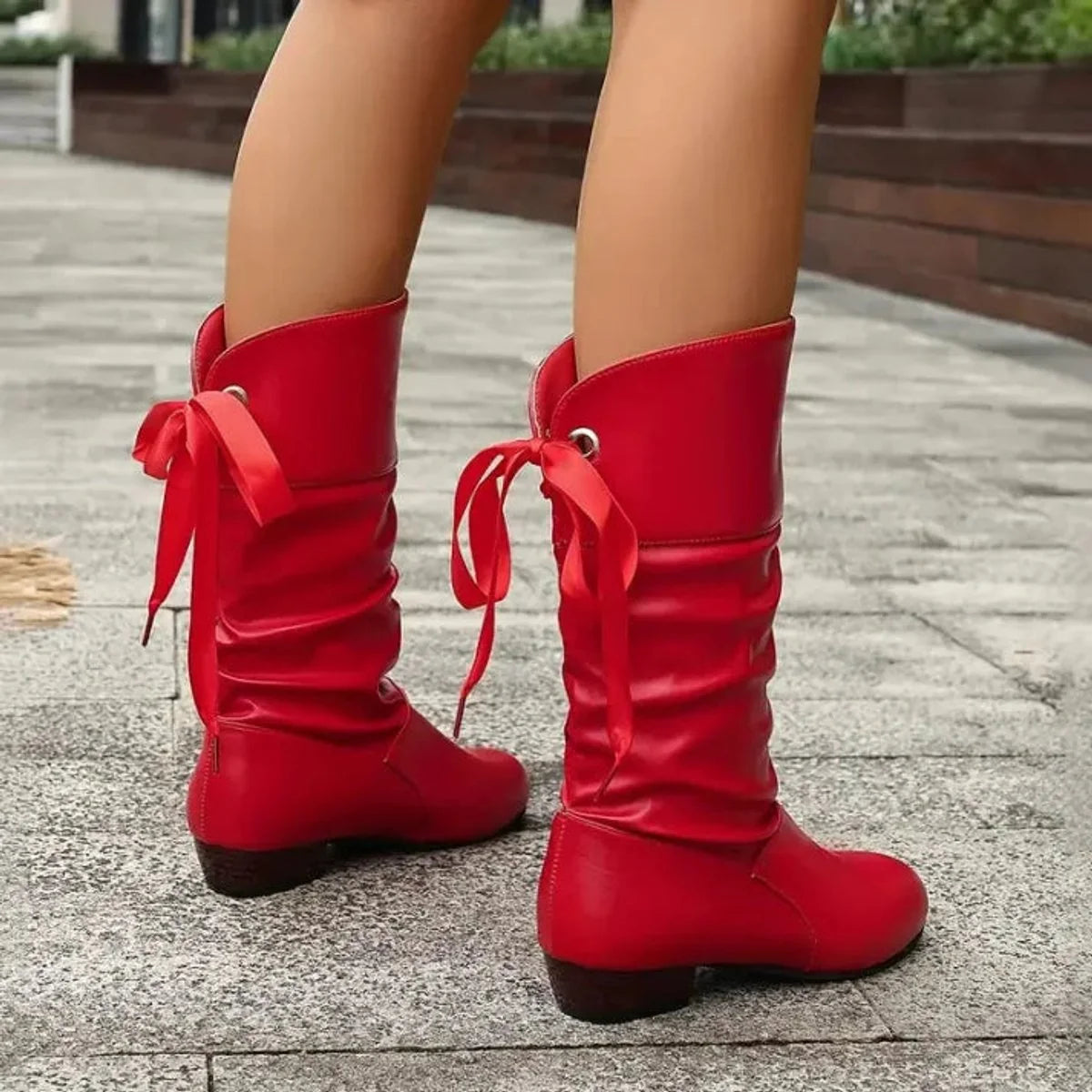 Black Lace Up Mid Calf Boots