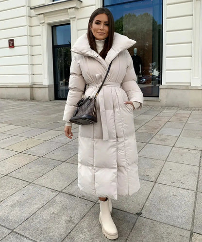 Black Long Puffer Coat - Beige