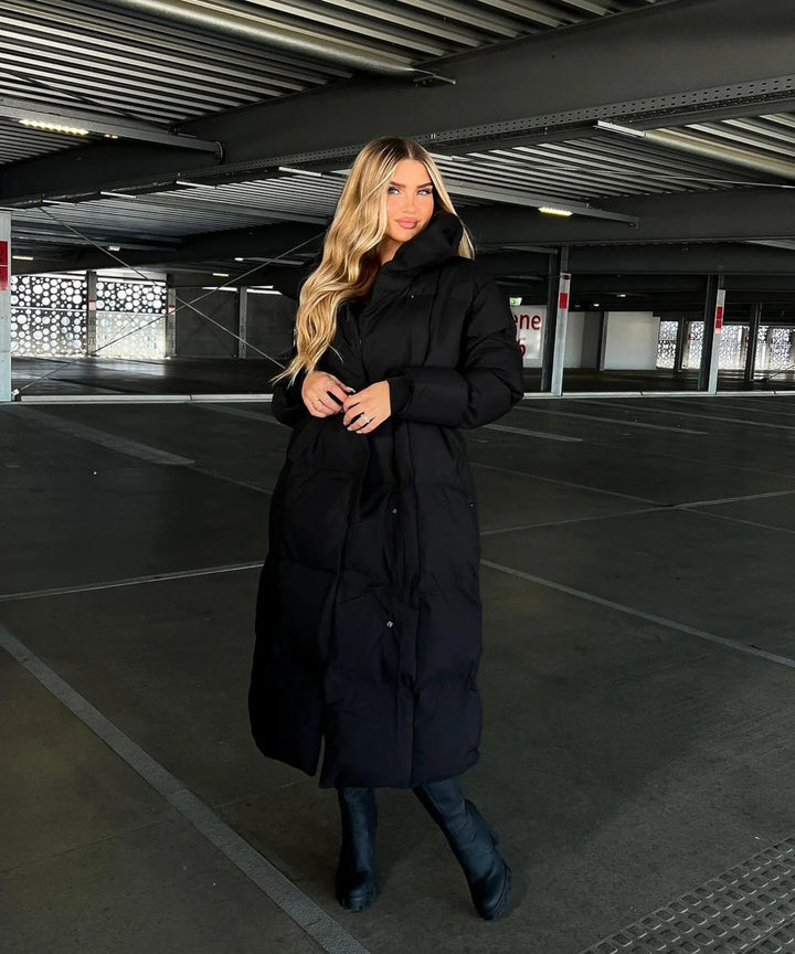 Black Long Puffer Coat - Black