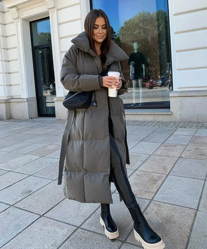 Black Long Puffer Coat - Grey
