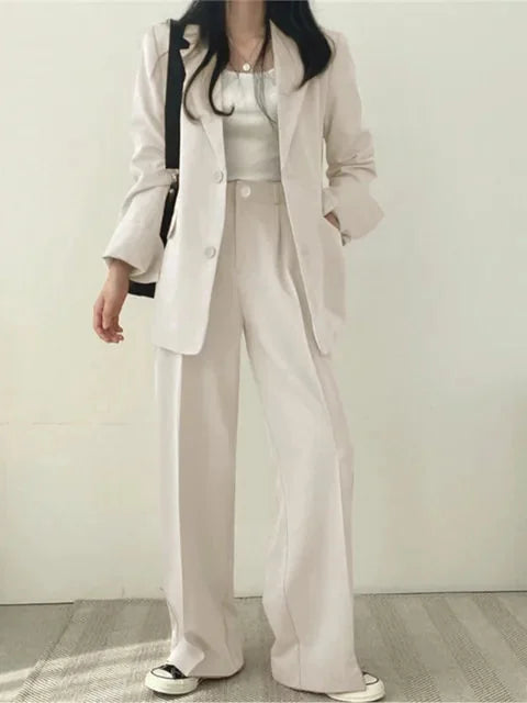 Black Oversized Blazer Pant Set - Beige