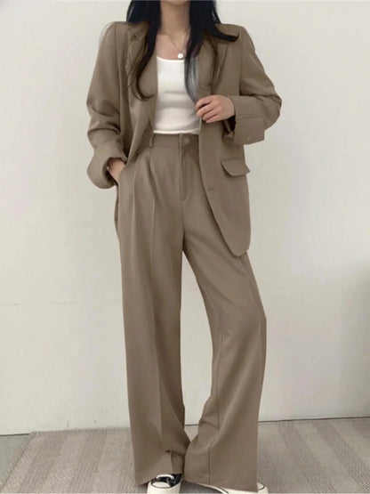 Black Oversized Blazer Pant Set - Khaki
