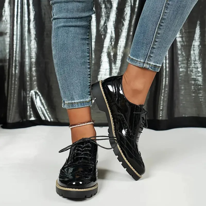 Black Platform Oxford Shoes Women