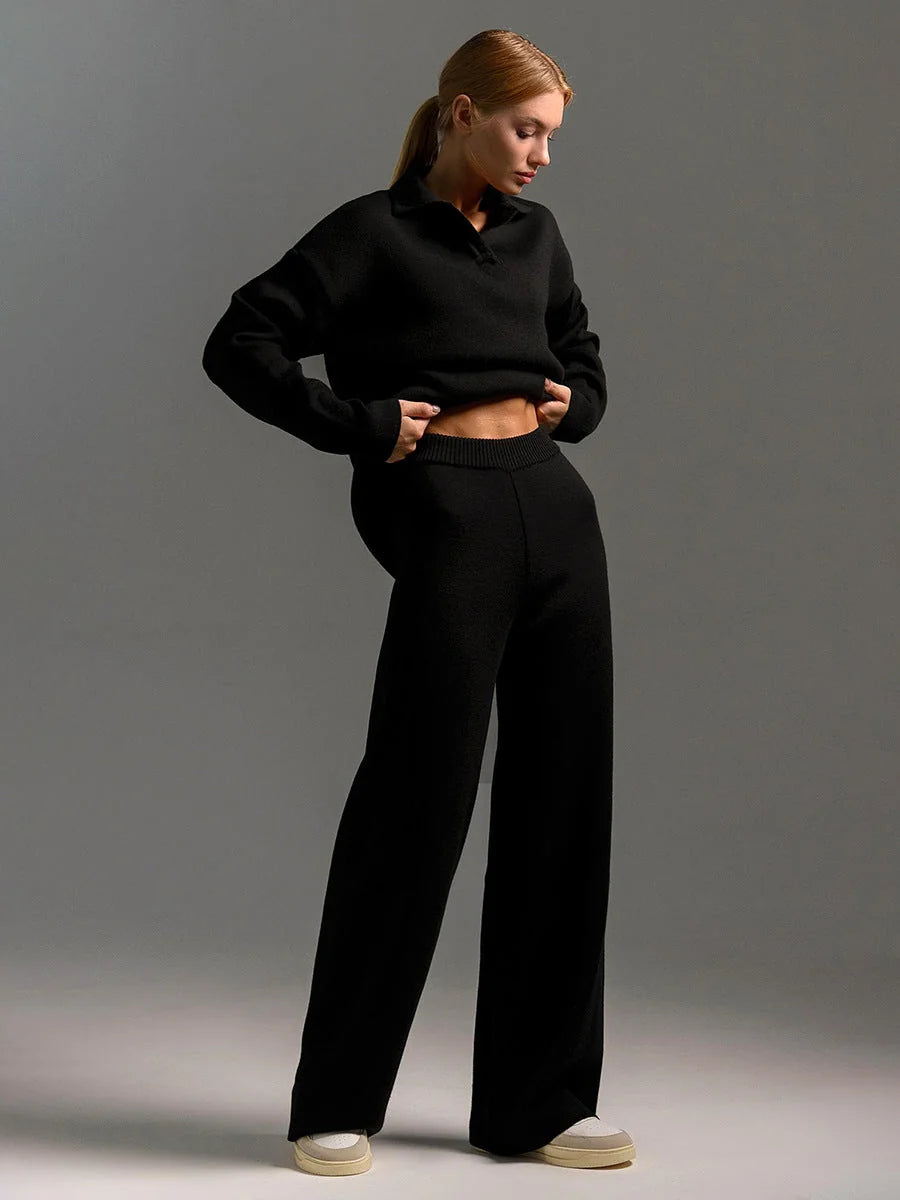 Black Polo Sweater Pant Set
