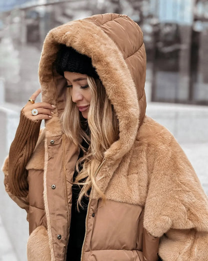 Brown Puffer Faux Fur Jacket - Brown