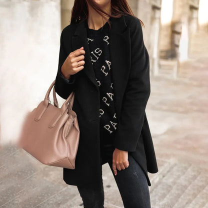 Burgundy Double Breasted Wool Coat - Black