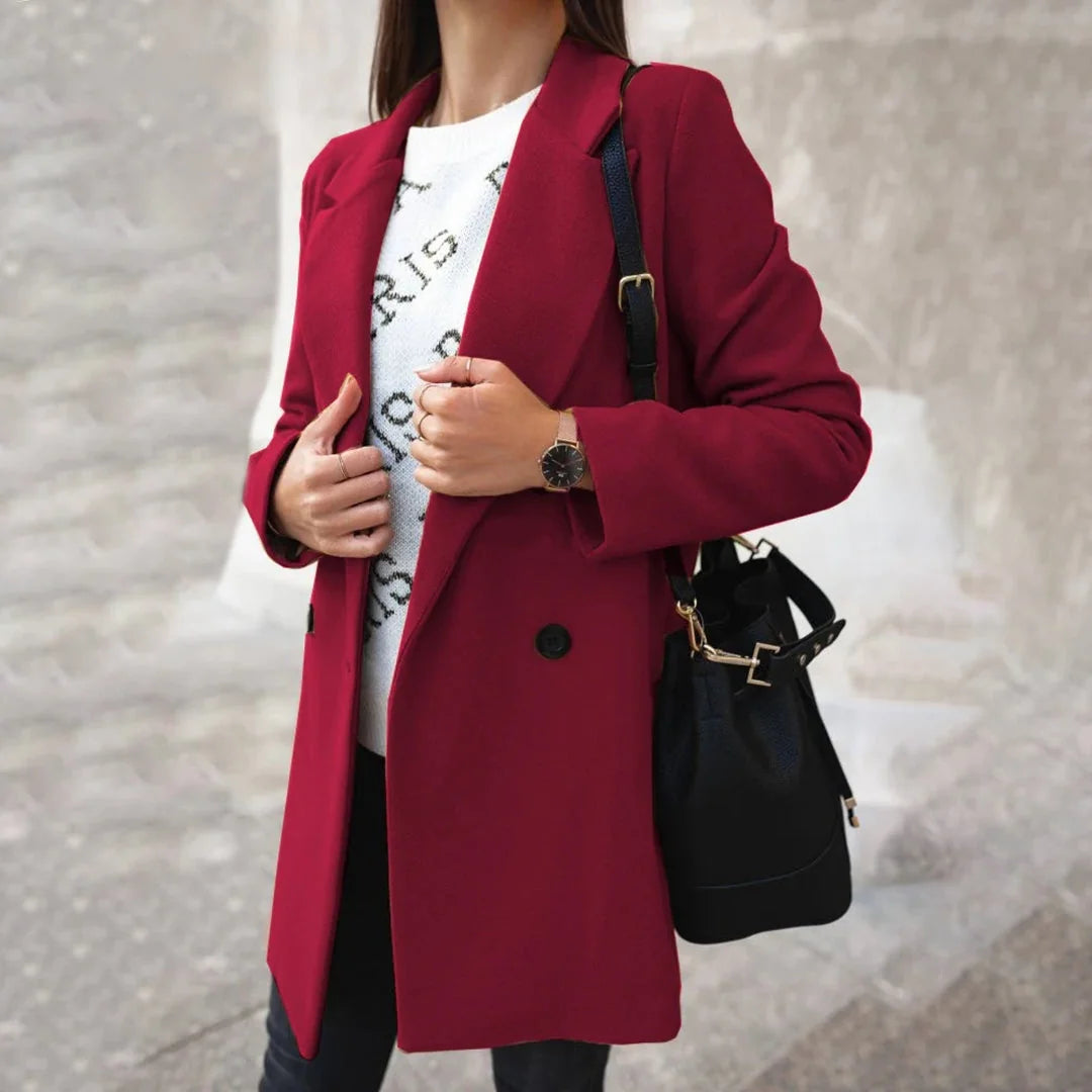 Burgundy Double Breasted Wool Coat - Burgundy