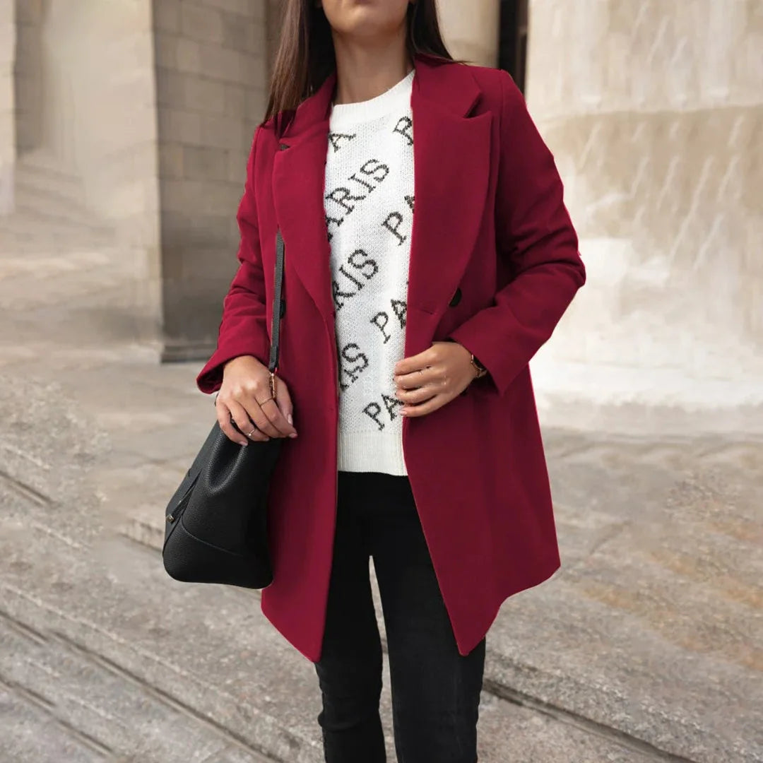 Burgundy Double Breasted Wool Coat