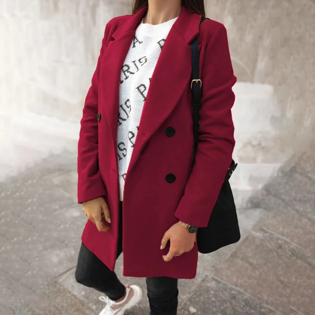 Burgundy Double Breasted Wool Coat