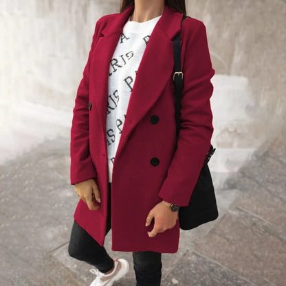 Burgundy Double Breasted Wool Coat