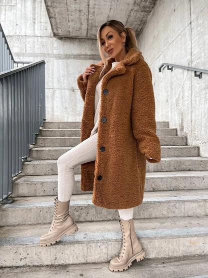 Cream Long Wool Coat - Brown