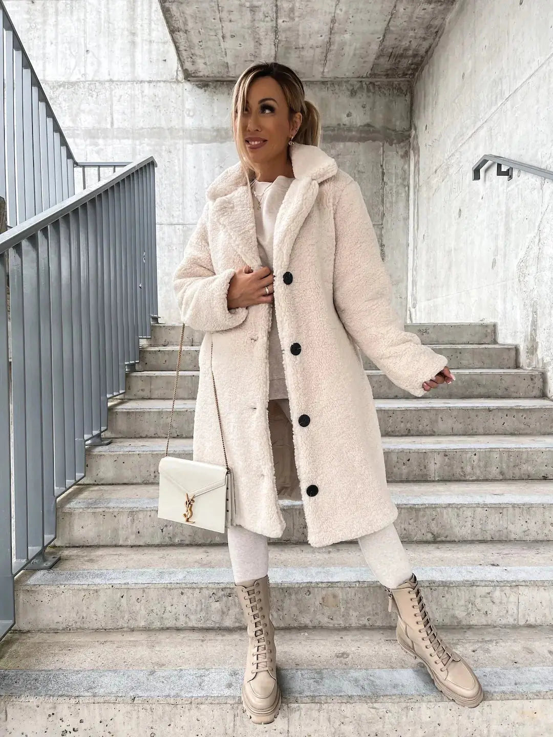 Cream Long Wool Coat - Cream
