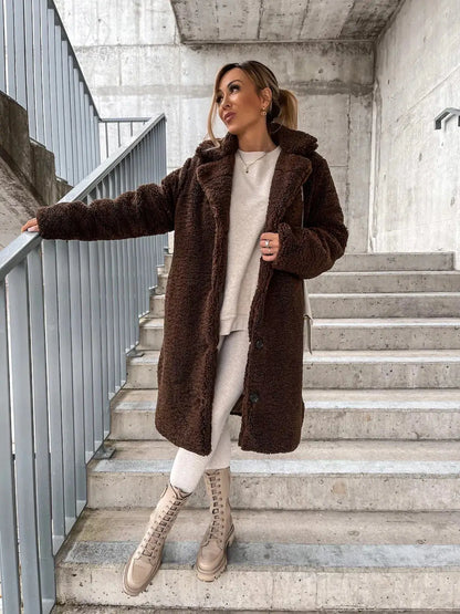 Cream Long Wool Coat - Dark Brown