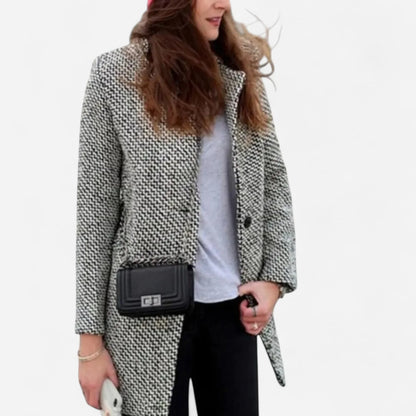 Grey Herringbone Wool Coat - Grey