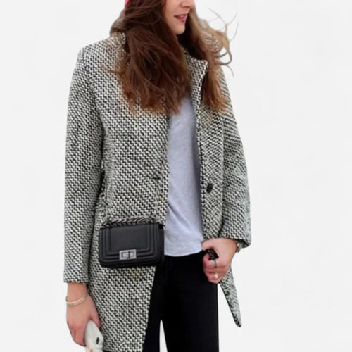 Grey Herringbone Wool Coat