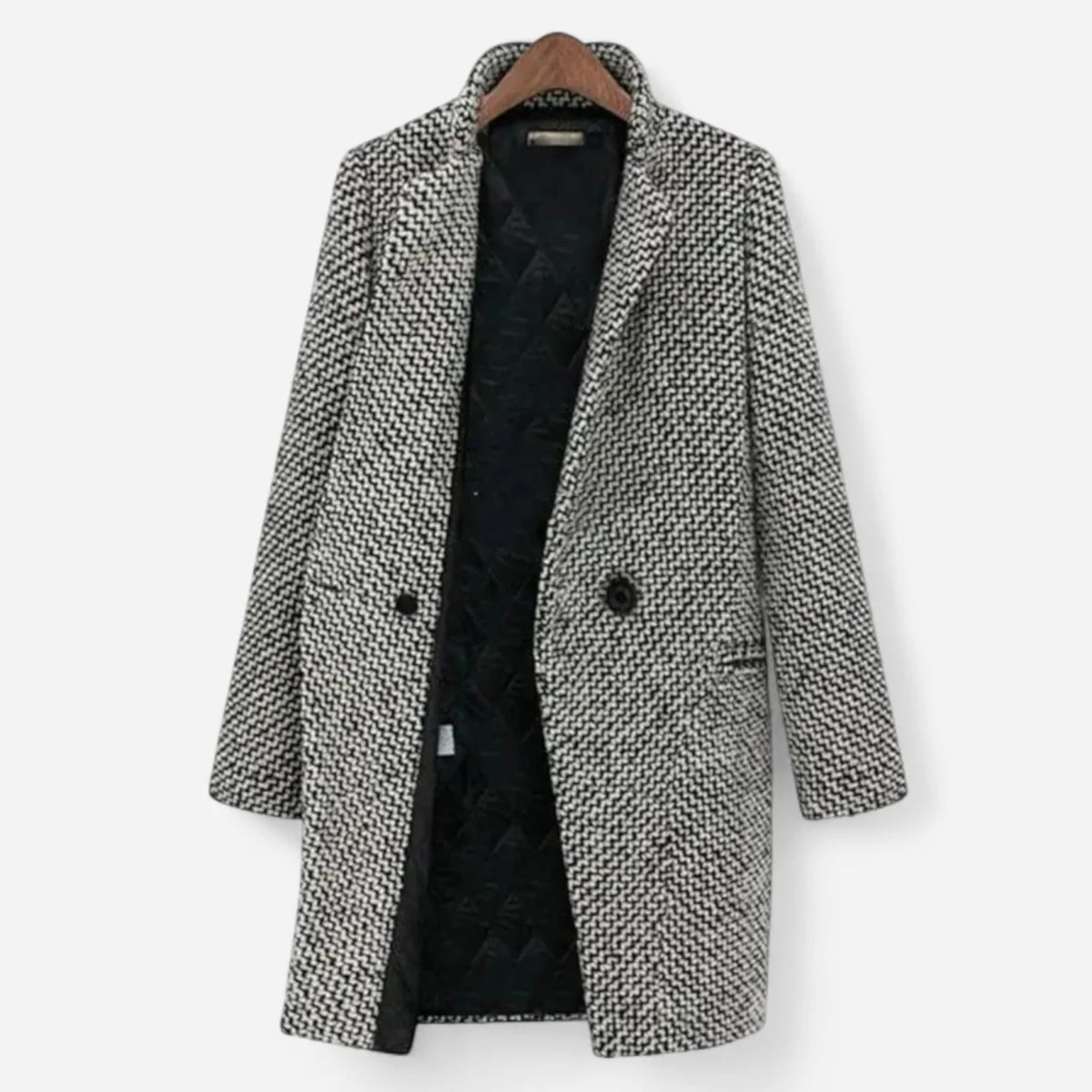 Grey Herringbone Wool Coat