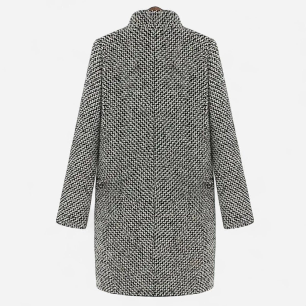Grey Herringbone Wool Coat