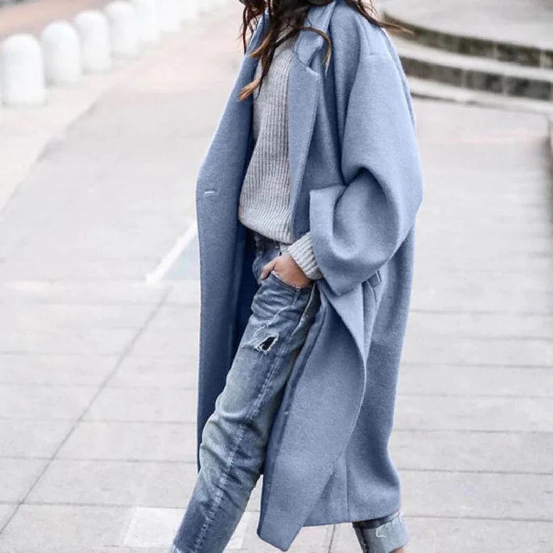 Grey Oversized Wool Blend Coat - Blue