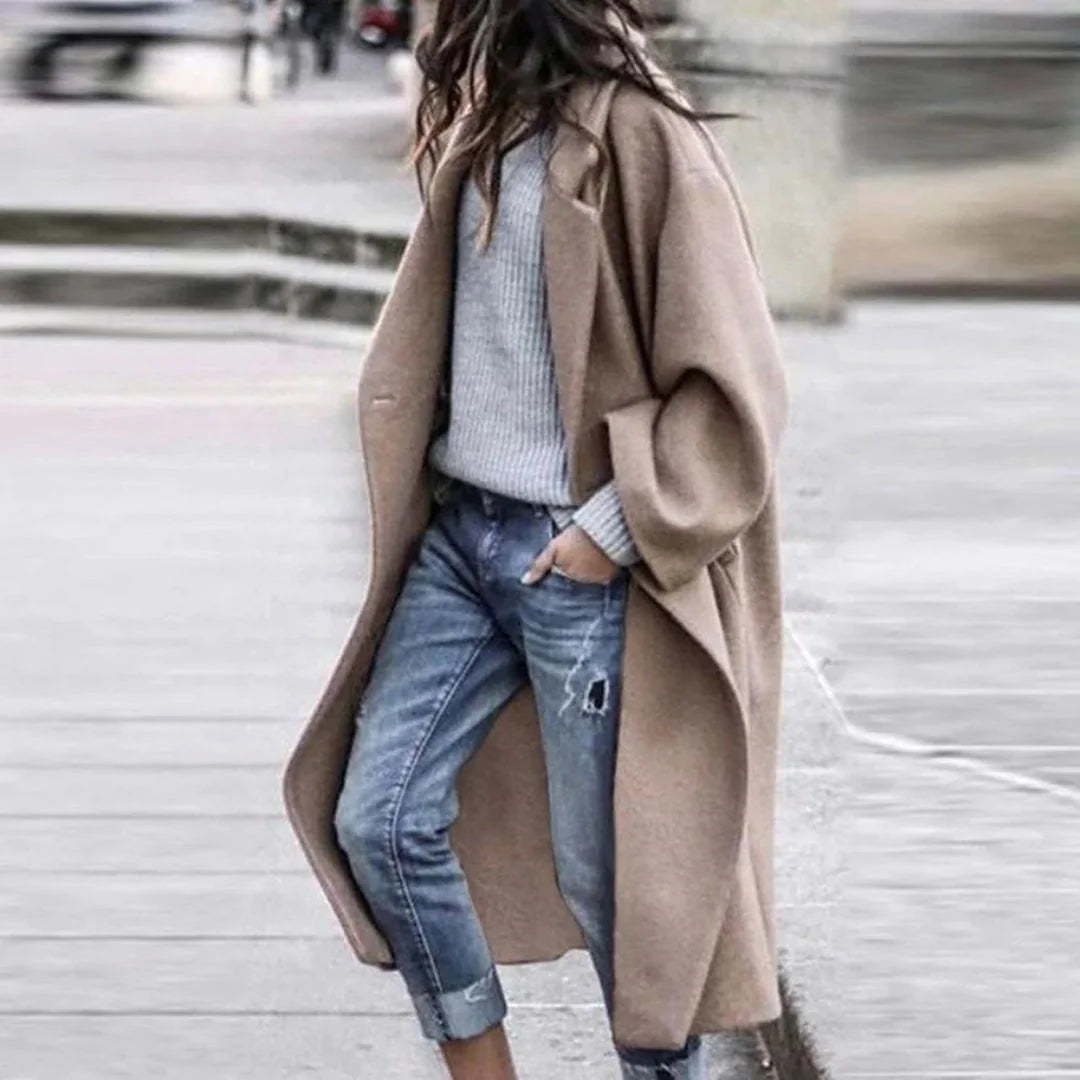 Grey Oversized Wool Blend Coat - Khaki