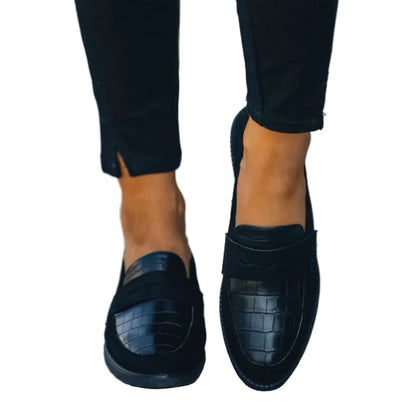 Leather Black Loafers for Women - Black