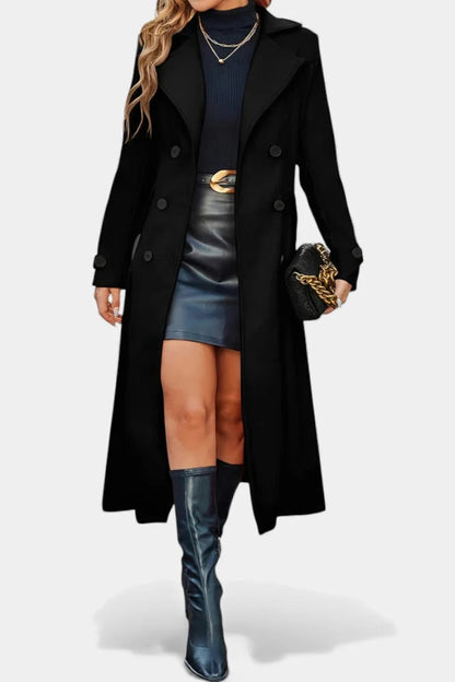 Long Double Breasted Red Coat - Black
