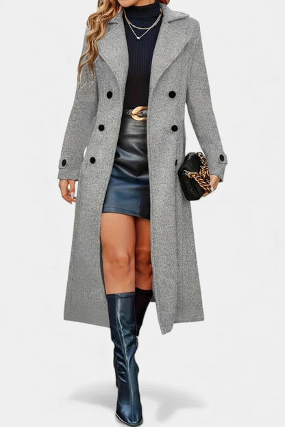 Long Double Breasted Red Coat - Grey