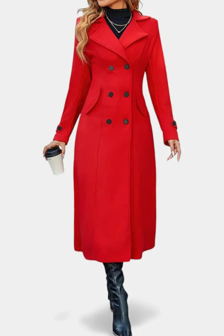 Long Double Breasted Red Coat