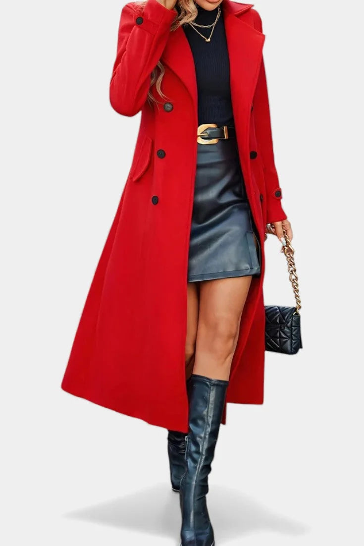 Long Double Breasted Red Coat