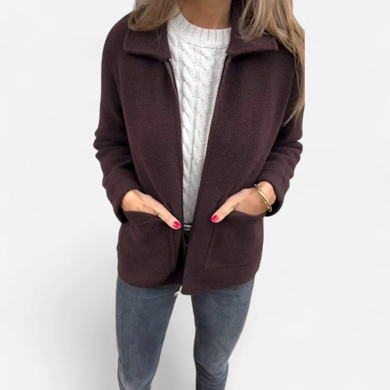 Red Shawl Collar Wool Jacket - Brown