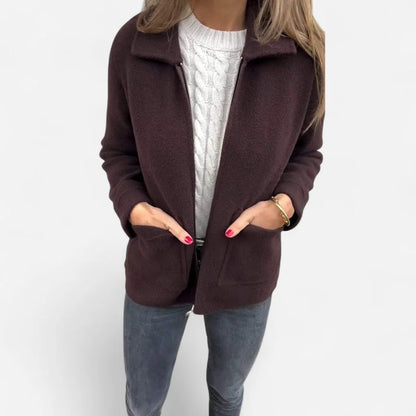 Red Shawl Collar Wool Jacket - Brown