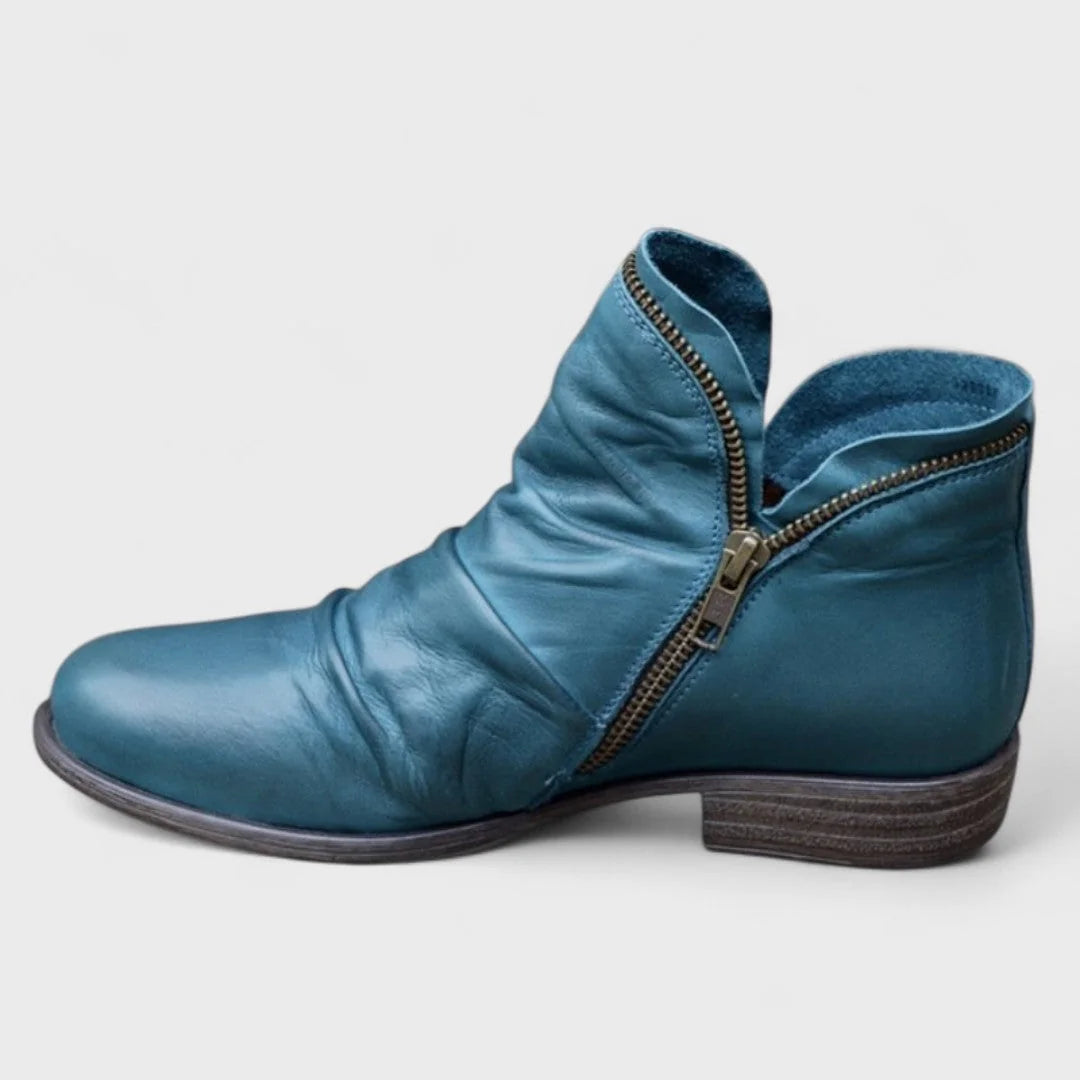 Ankle Boots Black Ruched Side Zip - Blue