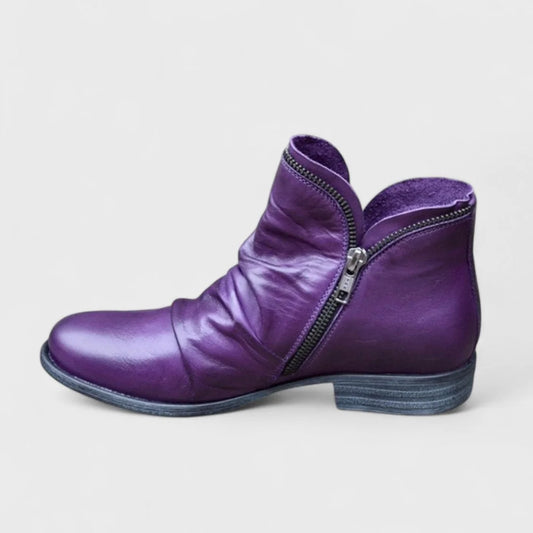 Ankle Boots Black Ruched Side Zip - Purple