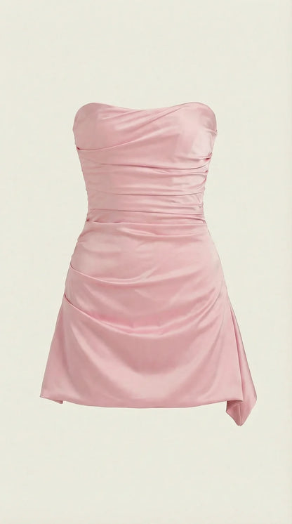 Corset Mini Dress Black Strapless - Pink