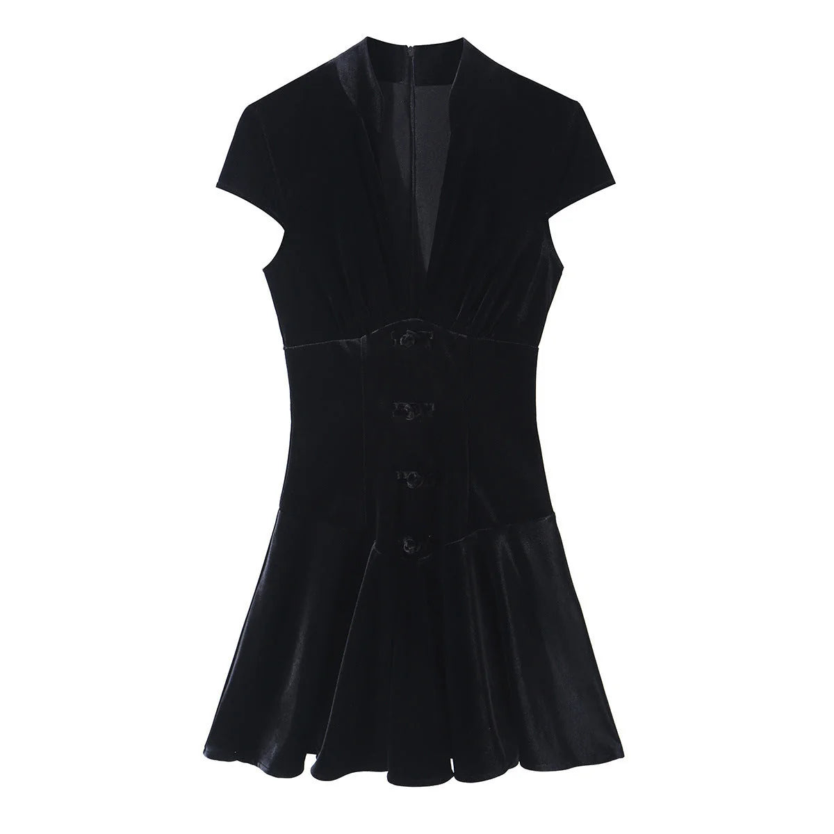 Corset Mini Dress Black Velvet - Black