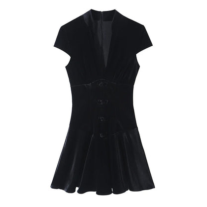 Corset Mini Dress Black Velvet - Black