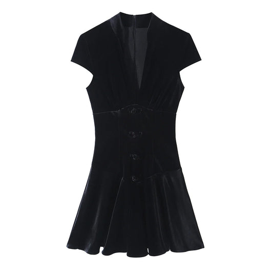 Corset Mini Dress Black Velvet - Black