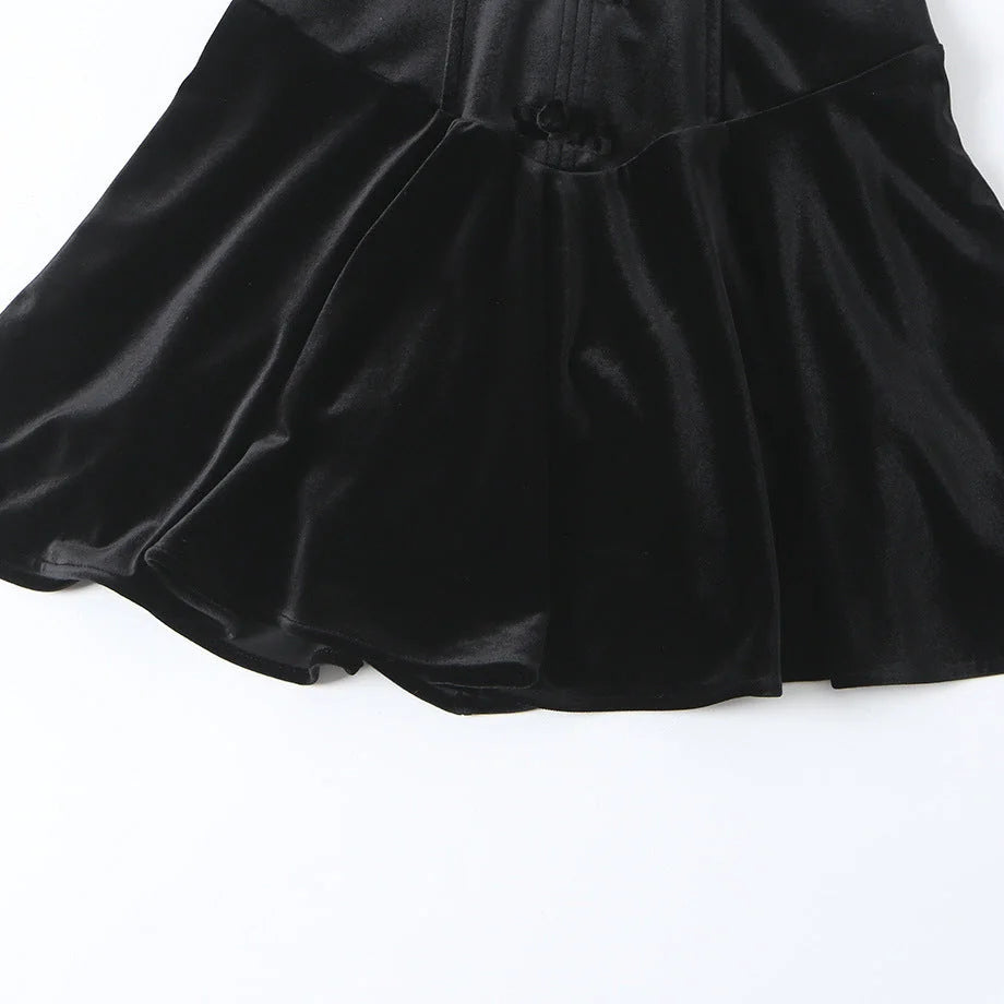 Corset Mini Dress Black Velvet - Black
