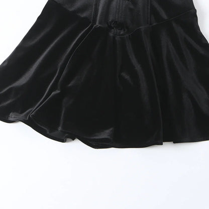 Corset Mini Dress Black Velvet - Black