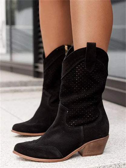 Cowboy Boots Black Perforated - Black
