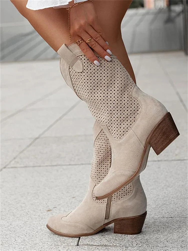 Cowboy Boots Black Perforated - Khaki