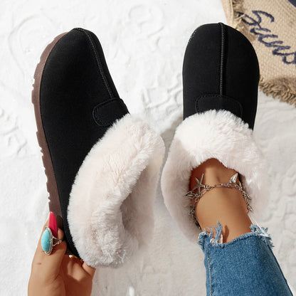 Fuzzy Slippers Black Plush Cuff - Black