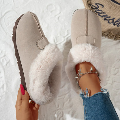 Fuzzy Slippers Black Plush Cuff - White