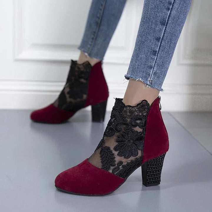 Heeled Ankle Boots Burgundy Lace - Burgundy