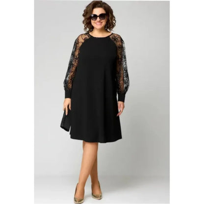 Lace Midi Dress Black Long Sleeve - Black