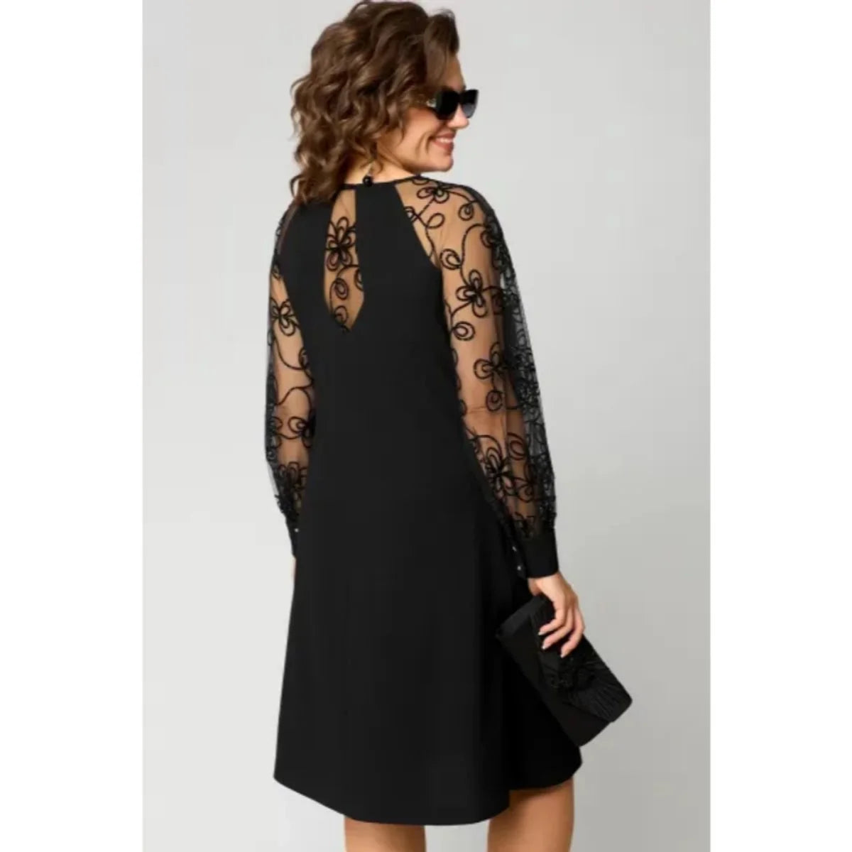 Lace Midi Dress Black Long Sleeve - Black