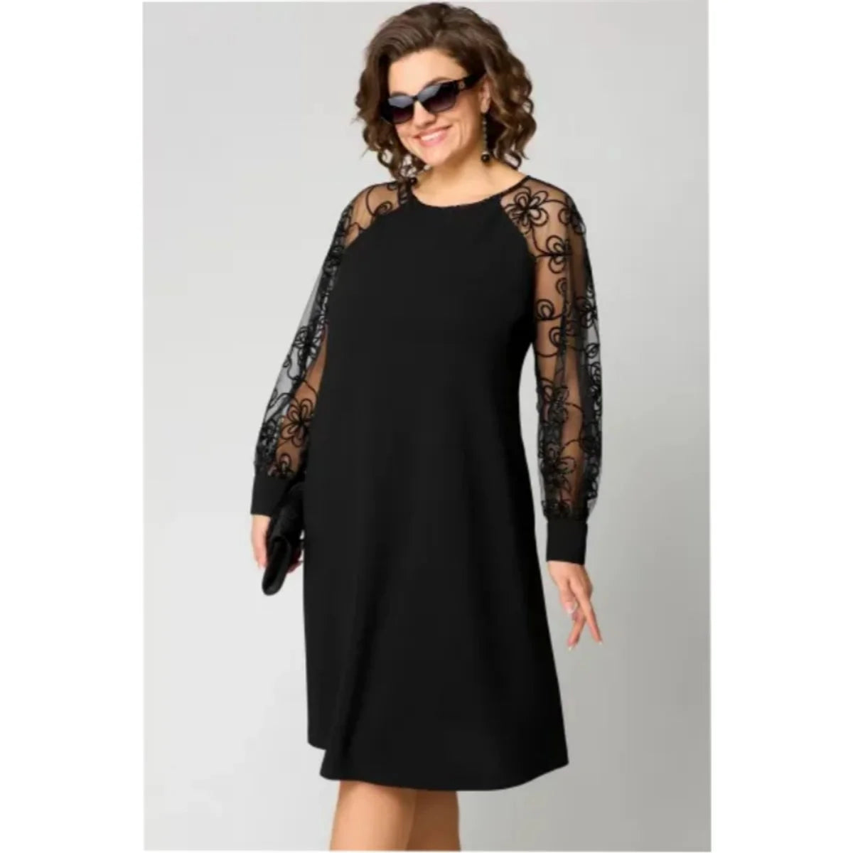 Lace Midi Dress Black Long Sleeve - Black