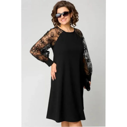 Lace Midi Dress Black Long Sleeve - Black