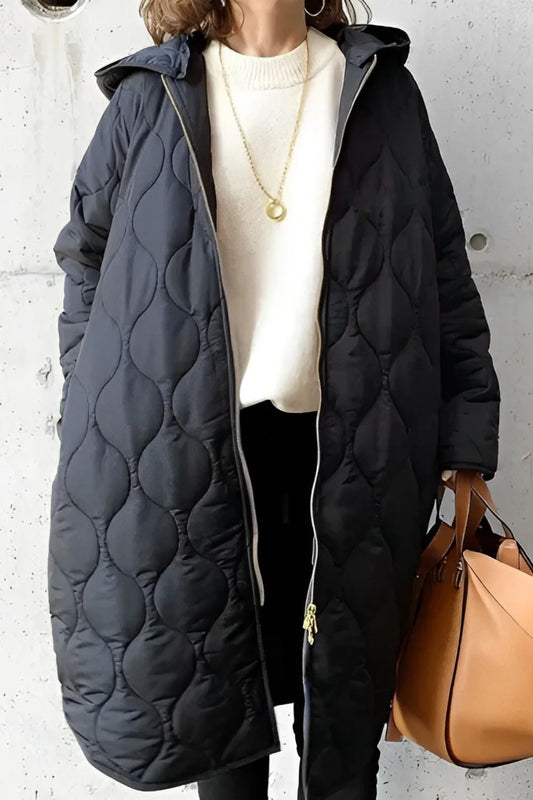 Long Quilted Coat Black - Black