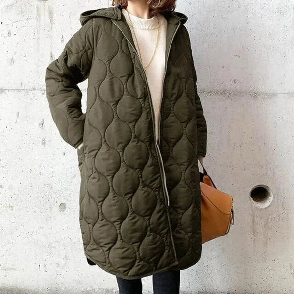 Long Quilted Coat Black - Dark Green
