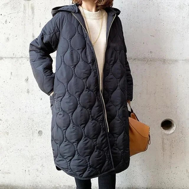 Long Quilted Coat Black - Navy